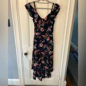Black Floral Off the Shoulder High Low Dress